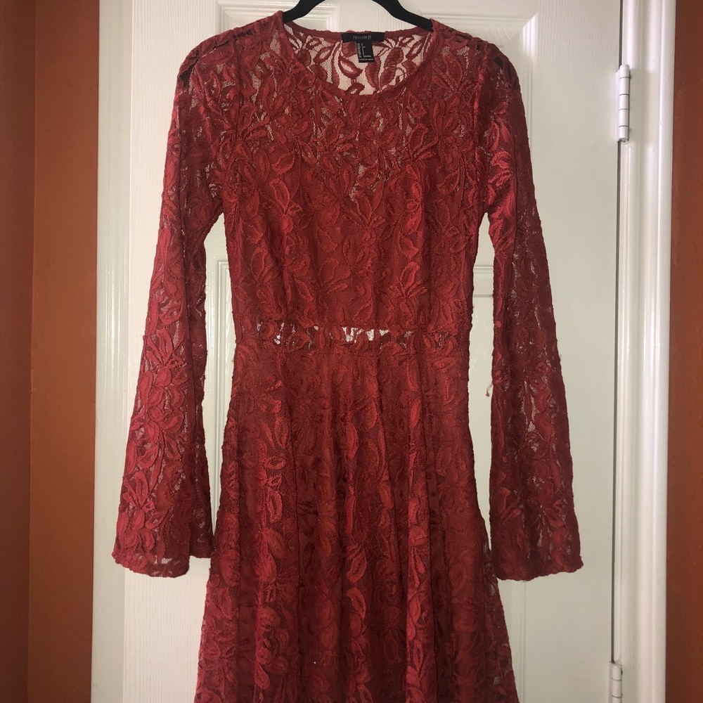 Dark Orange LongSleeve Backless Lace Dress